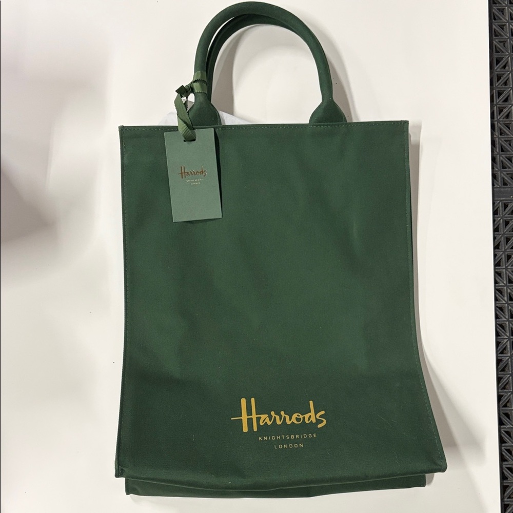 Harrods Dark Green Tote with Gold Logo